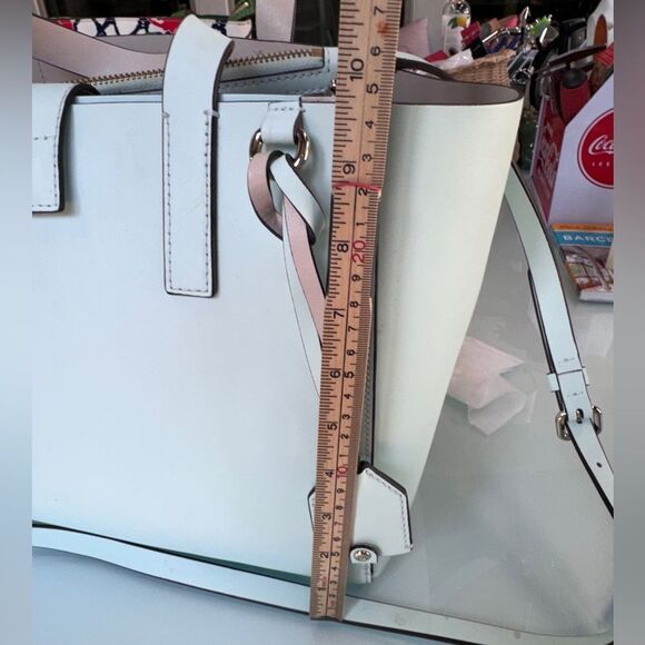 NWOT Kate Spade Tote Bag – Leather Structured Shopper –Light Blue Work Bag Purse - Picture 6 of 16